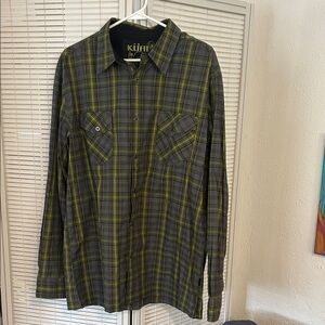 Kuhl Olive and Charcoal Plaid Shirt
